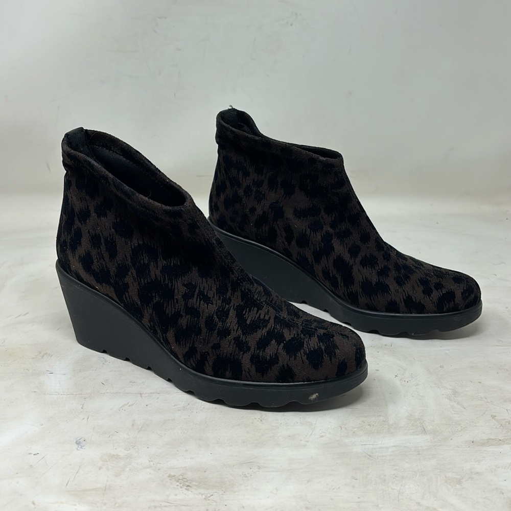 Women's Black Leopard Print Wedge Ankle Booties